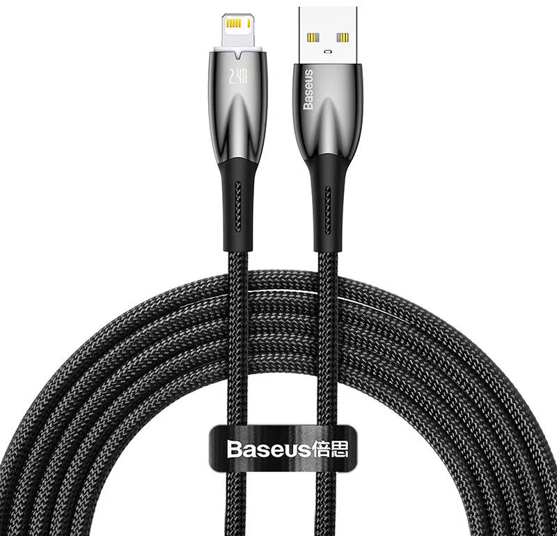 Kábel USB cable for Lightning Baseus Glimmer Series, 2.4A, 2m (Black)