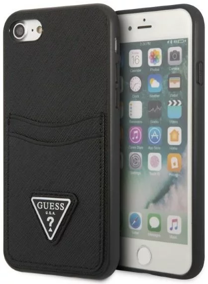 Levně Kryt Guess iPhone 7 / 8 / SE 2020 / SE 2022 hardcase black hardcase Saffiano Triangle Logo Cardslot (GUHCI8PSATPK)