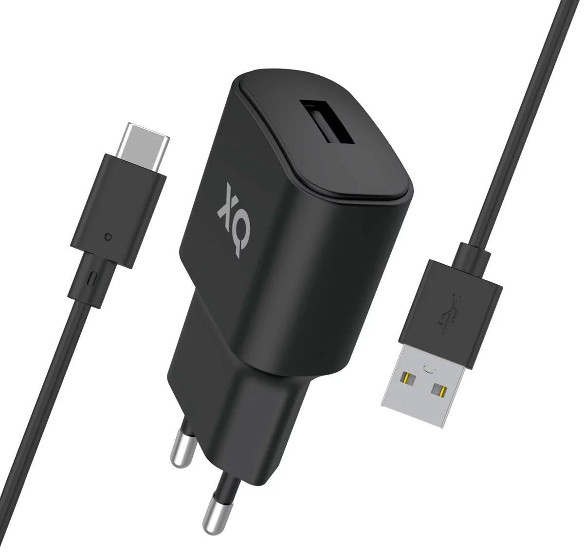 Nabíjačka XQISIT NP Travel Charger Single USB-A 2.4A w. USB- black (50857)