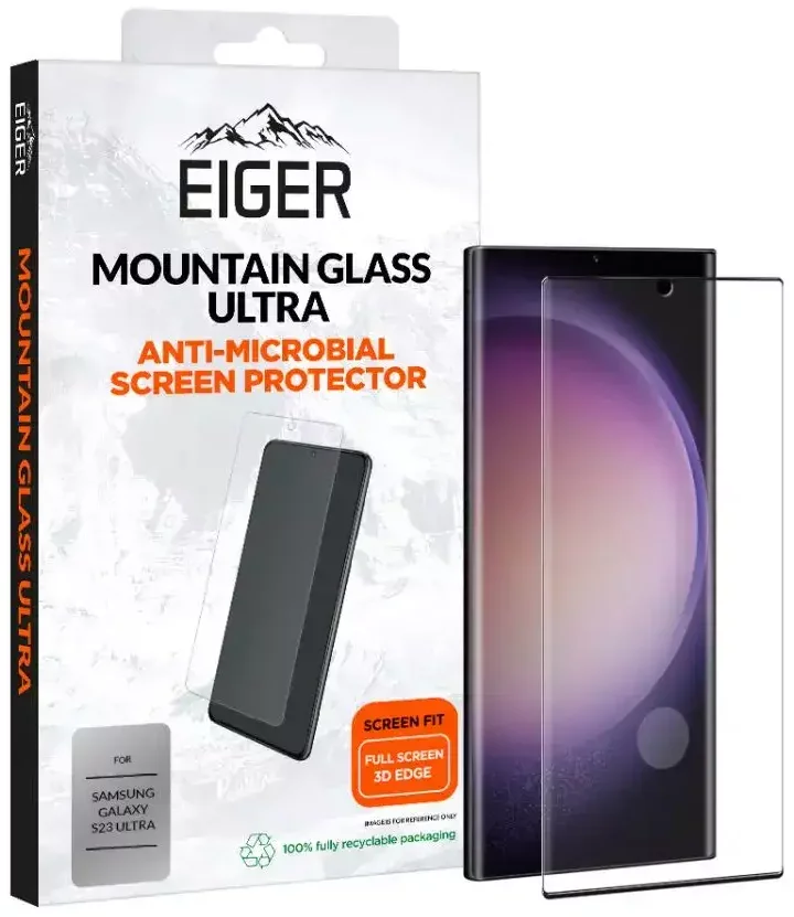 Levně Ochranné sklo Eiger Mountain Glass Ultra 3D Screen Protector for Samsung Galaxy S23 Ultra in Clear / Black (EGMSP00244)