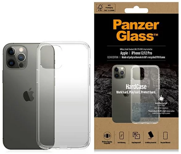 Levně Kryt PanzerGlass ClearCase iPhone 12 / 12 Pro Antibacterial Military grade clear (5711724003783)