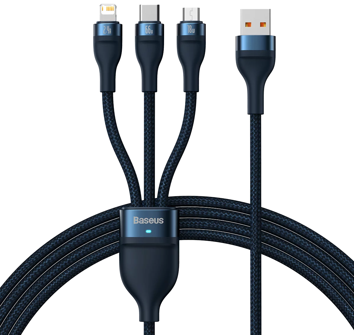 Levně Kabel 3in1 USB cable Baseus USB 3in1 Baseus Flash Series, USB-C + Micro + Lightning 66W, 1.2m (blue) (6932172618117)