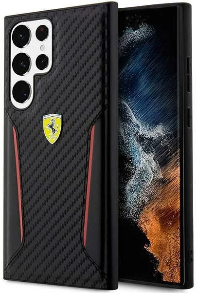 Levně Kryt Ferrari Samsung Galaxy S23 Ultra black hardcase Carbon Contrast Edges (FEHCS23LNPYK)