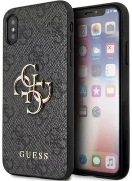 Guess iPhone X / XS graue harte Hülle mit großem 4G Metal Logo  