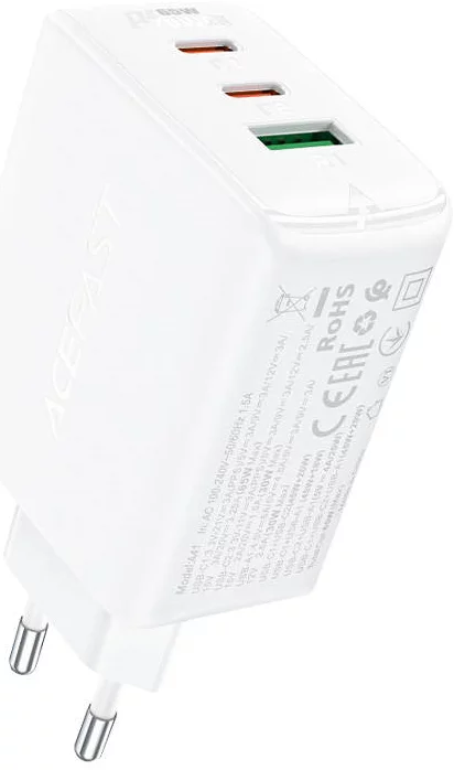 Nabíječka Acefast A41 wall charger, 2x USB-C + USB, GaN 65W (white) (6974316281764)