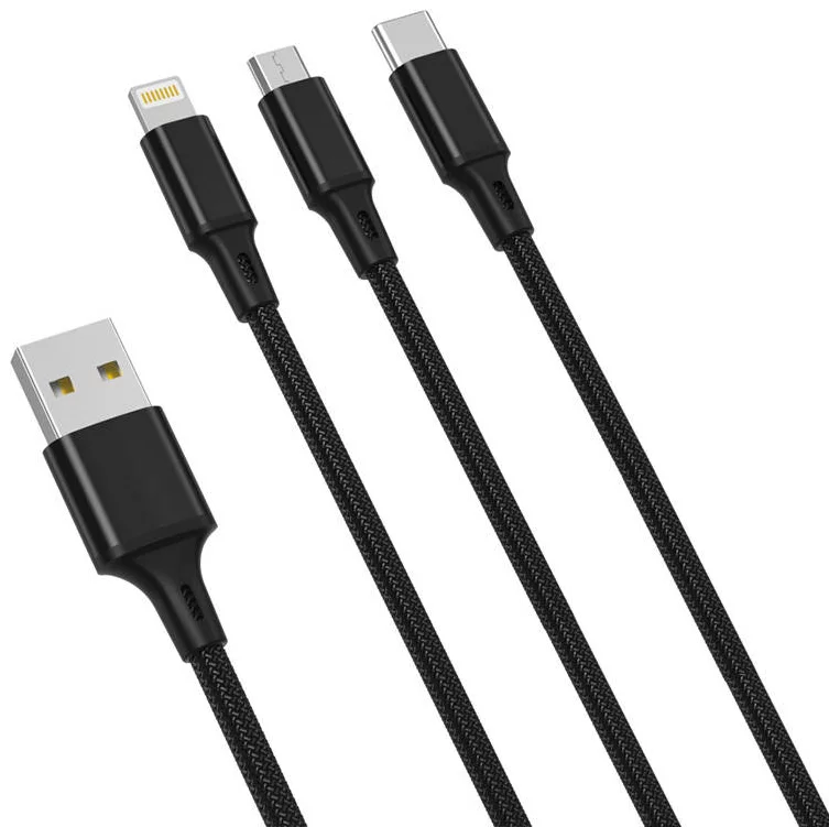E-shop Kábel XO 3in1 Cable USB-C / Lightning / Micro 2.4A, 1,2m (Black) (6920680876235)