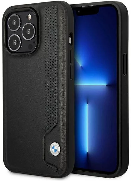 Levně Kryt BMW iPhone 14 Pro 6,1" black hardcase Leather Blue Dots (BMHCP14L22RBDK)