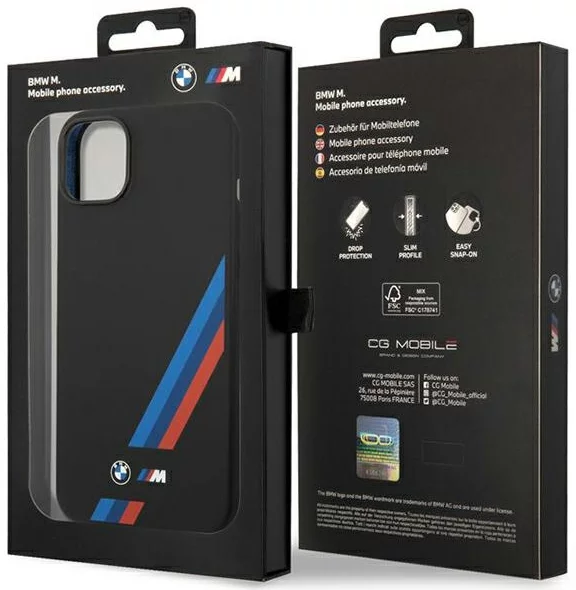 Coque BMW iPhone 14 6,1 black Silicone Slanted Sttripes