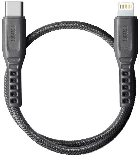Levně Kabel UNIQ Cable Flex USB-C-Lightning 18W nylon 30cm charcoal grey (UNIQ-FLEX030(CTMFI)-GREY)