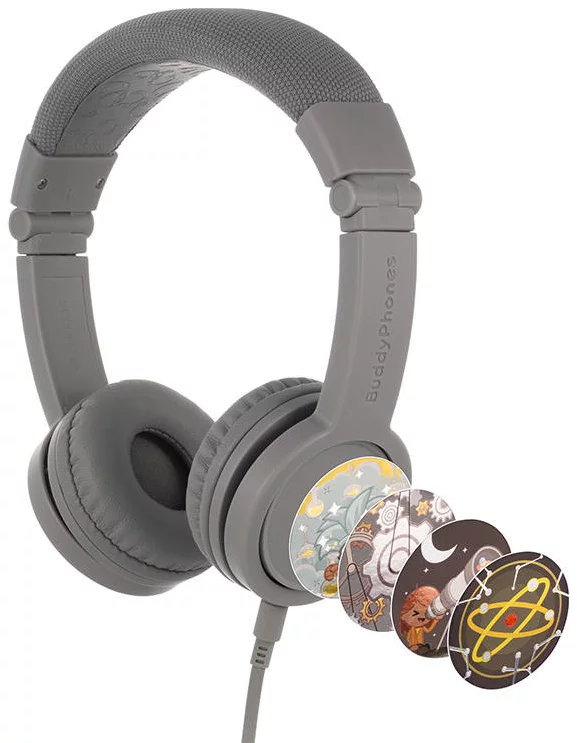 Levně Sluchátka Wired headphones for kids Buddyphones Explore Plus, Grey (4897111740125)