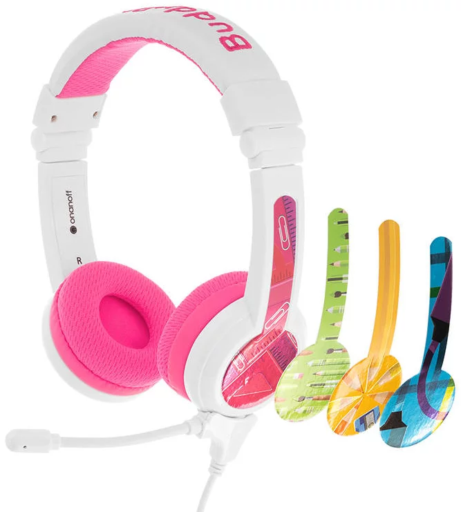 Levně Sluchátka Wired headphones for kids BuddyPhones School+ pink (630282193024)