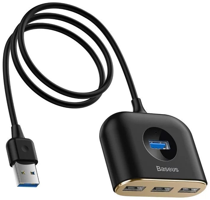 Adaptér Baseus Square Round USB Adapter, HUB USB 3.0 to 1x USB 3.0 + 3x USB 2.0.1m, Black (6953156297104)