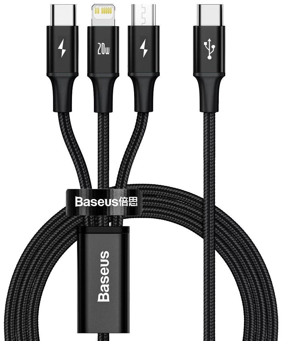 Kabel Baseus Rapid Series 3-in-1 cable USB-C For M+L+T 20W 1.5m Black (6953156204294)