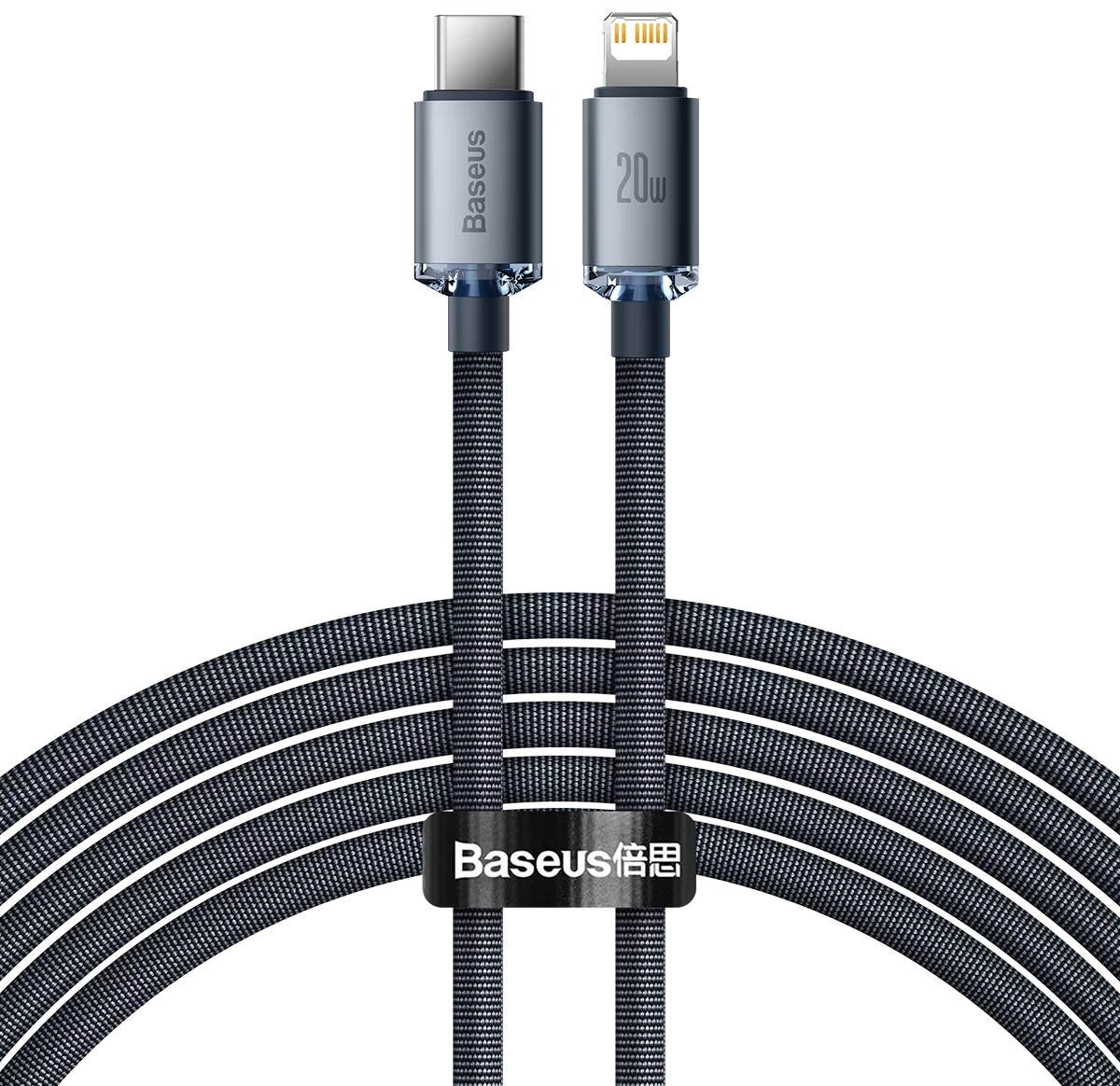 Kábel Baseus Crystal Shine cable USB-C to Lightning, 20W, PD, 2m, black (6932172602772)
