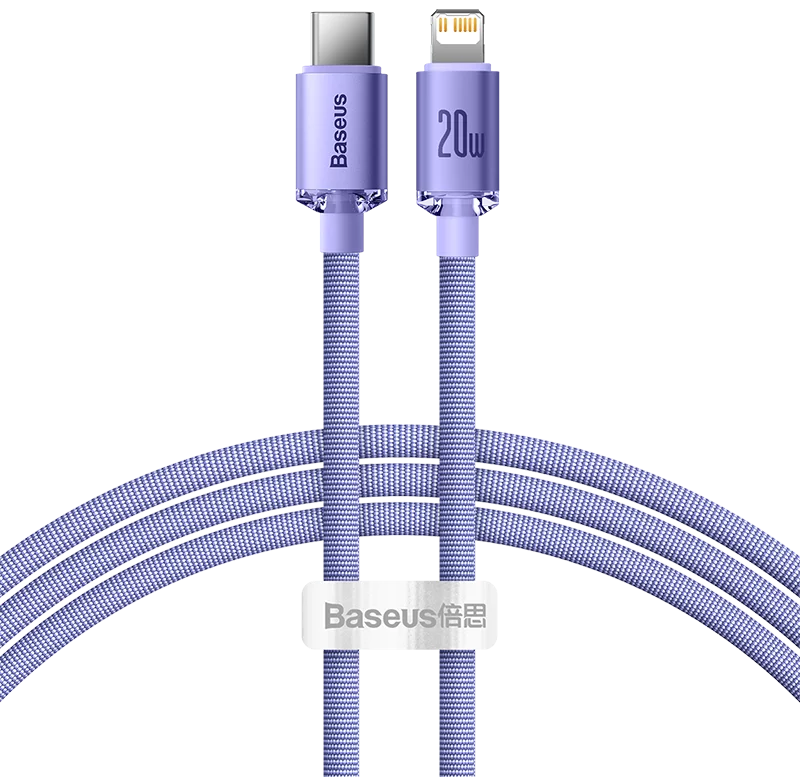 Kábel Baseus Crystal Shine cable USB-C to Lightning, 20W, PD, 1.2m, purple (6932172602765)