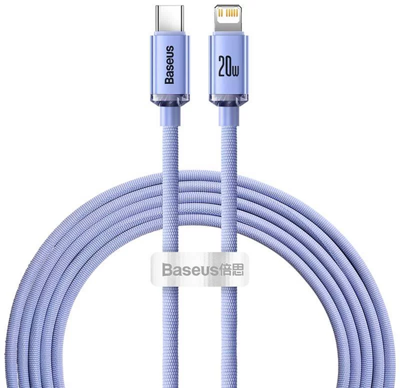 Kábel Baseus Crystal cable USB-C to Lightning, 20W, PD, 2m, violet (6932172602796)