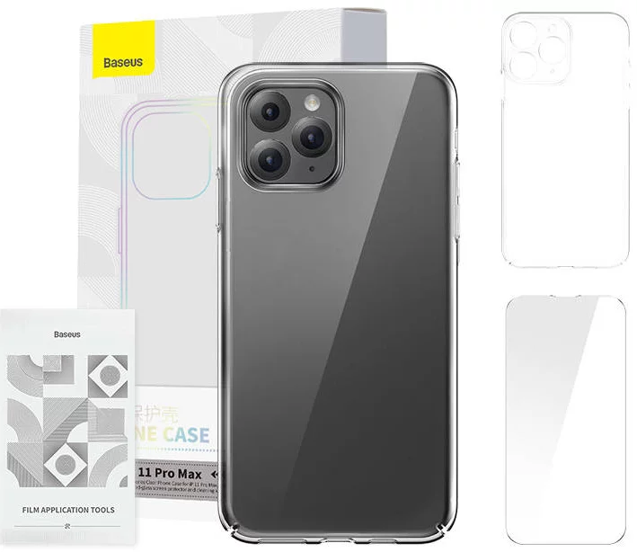 Levně Kryt Case Baseus Crystal Series for iPhone 11 Pro Max (clear) + tempered glass + cleaning kit (6932172627614)