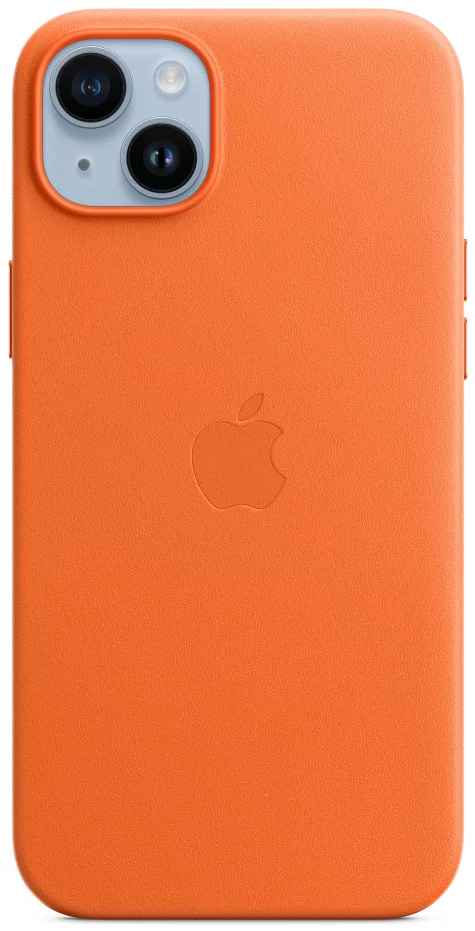 Levně Kryt iPhone 14 Plus Leather Case with MagSafe - Orange (MPPF3ZM/A)