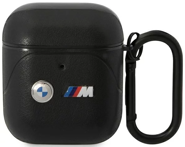 Levně Pouzdro BMW AirPods 1/2 cover Black Leather Curved Line (BMA222PVTK)