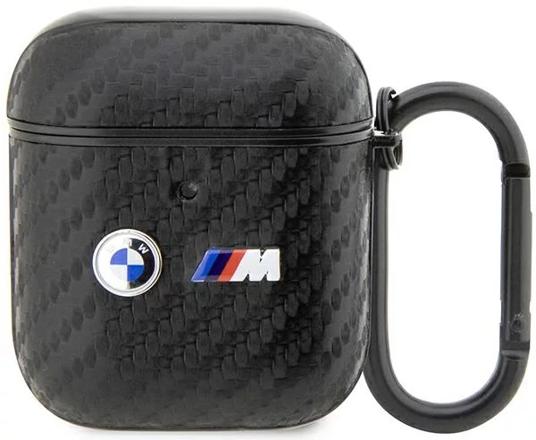 Levně Pouzdro BMW AirPods 1/2 Black Carbon Double Metal Logo (BMA2WMPUCA2)