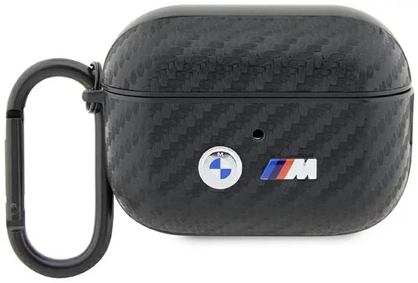 Levně Pouzdro BMW AirPods Pro 2 gen cover Black Carbon Double Metal Logo (BMAPWMPUCA2)