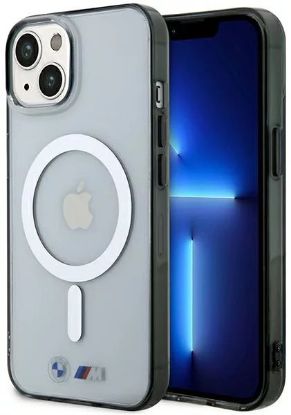 Levně Kryt BMW iPhone 14 Plus 6.7" transparent hardcase Silver Ring MagSafe (BMHMP14MHCRS)