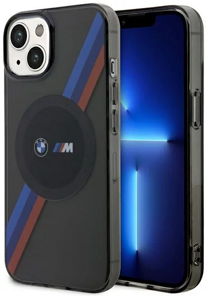 Levně Kryt BMW iPhone 14 6.1" grey Tricolor Stripes MagSafe (BMHMP14SHDTK)