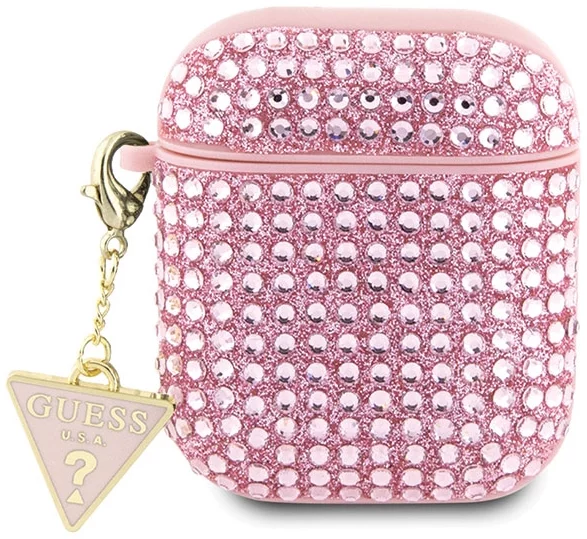 Levně Pouzdro Guess AirPods 1/2 cover pink Rhinestone Triangle Charm (GUA2HDGTPP)
