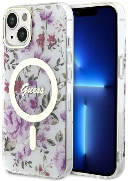 Levně Kryt Guess iPhone 14 Plus 6.7" transparent hardcase Flower MagSafe (GUHMP14MHCFWST)