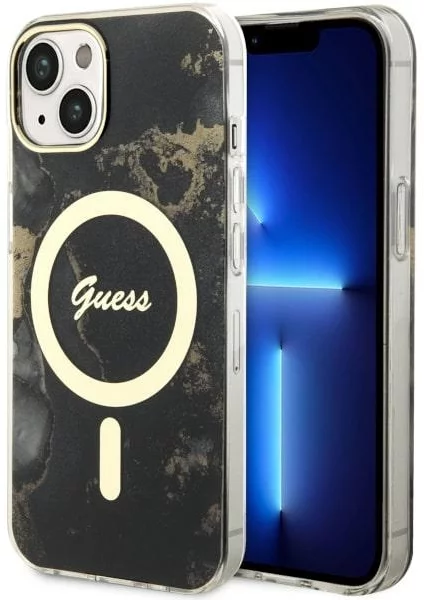 Levně Kryt Guess iPhone 14 6.1" black hardcase Golden Marble MagSafe (GUHMP14SHTMRSK)