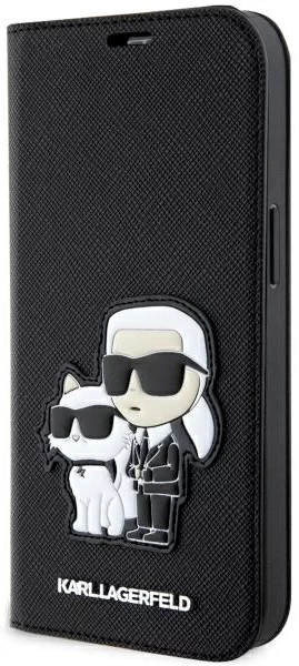 Levně Pouzdro Karl Lagerfeld iPhone 14 Pro 6.1" bookcase black Saffiano Karl & Choupette (KLBKP14LSANKCPK)