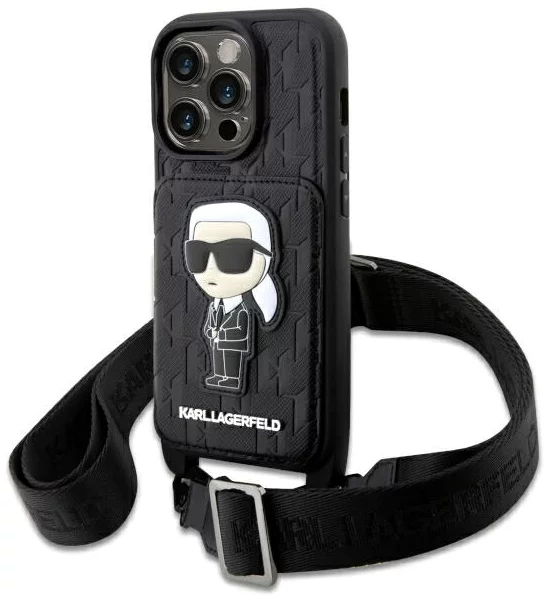E-shop Kryt Karl Lagerfeld iPhone 14 Pro 6.1" hardcase black Crossbody Saffiano Monogram Ikonik (KLHCP14LCSAKHPKK)
