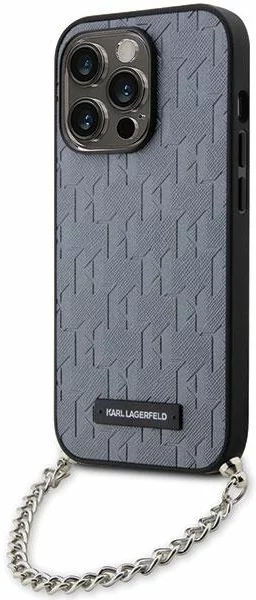 Levně Kryt Karl Lagerfeld iPhone 14 Pro 6.1" silver hardcase Saffiano Monogram Chain (KLHCP14LSACKLHPG)