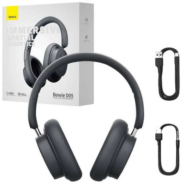 Levně Sluchátka Baseus Bowie D05 Wireless headphones Bluetooth 5.3, ANC, grey (6932172626037)