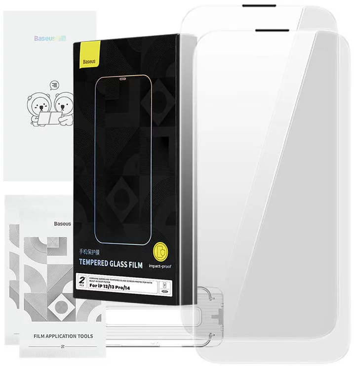Ochranné sklo Tempered Glass Baseus Corning for iPhone 13/13 Pro/14 with built-in dust filter (6932172631765)