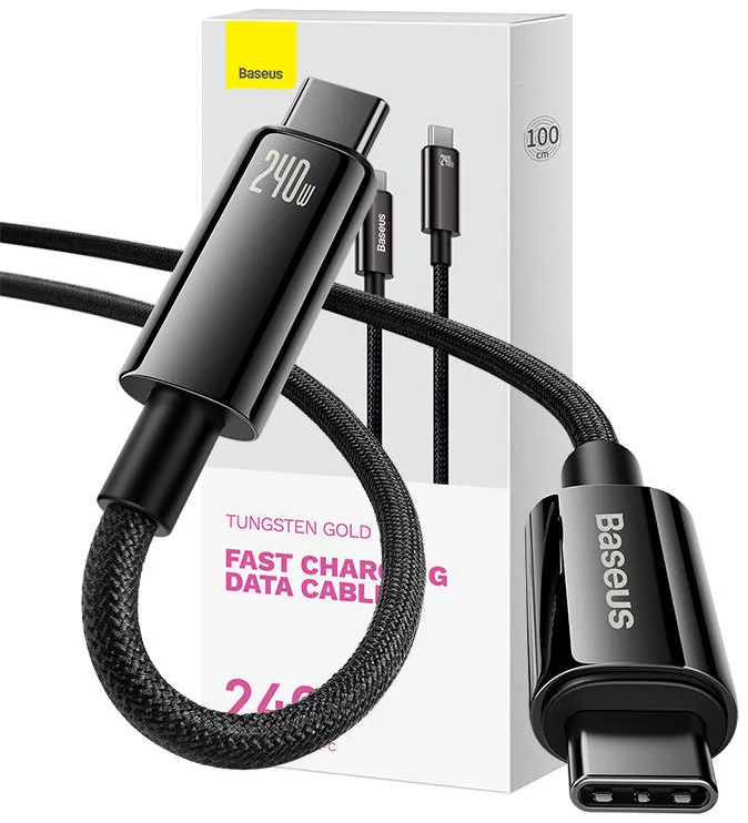 Kábel USB-C to USB-C cable Baseus Tungsten Gold 240W 1m, black (6932172628826)