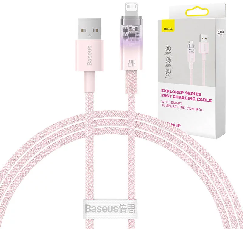 Kábel Fast Charging cable Baseus USB-A to Lightning Explorer Series 1m, 2.4A, pink (6932172628994)