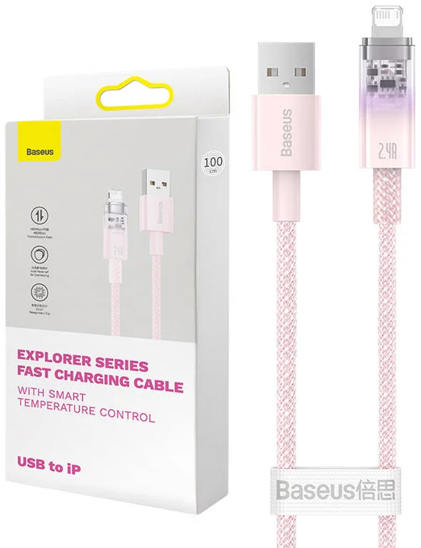 Kábel Fast Charging cable Baseus USB-A to Lightning  Explorer Series 2m, 2.4A, pink (6932172629038)