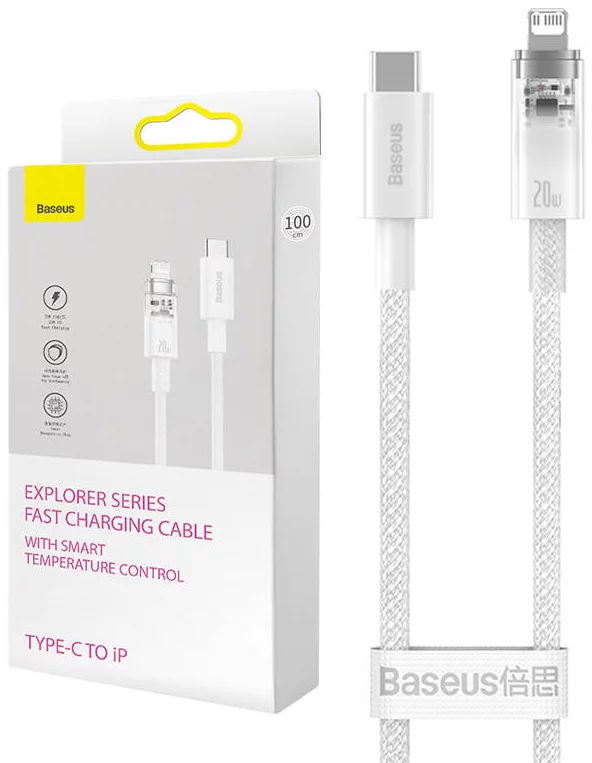 Kábel Fast Charging cable Baseus USB-C to Lightning  Explorer Series 1m, 20W, white (6932172629069)