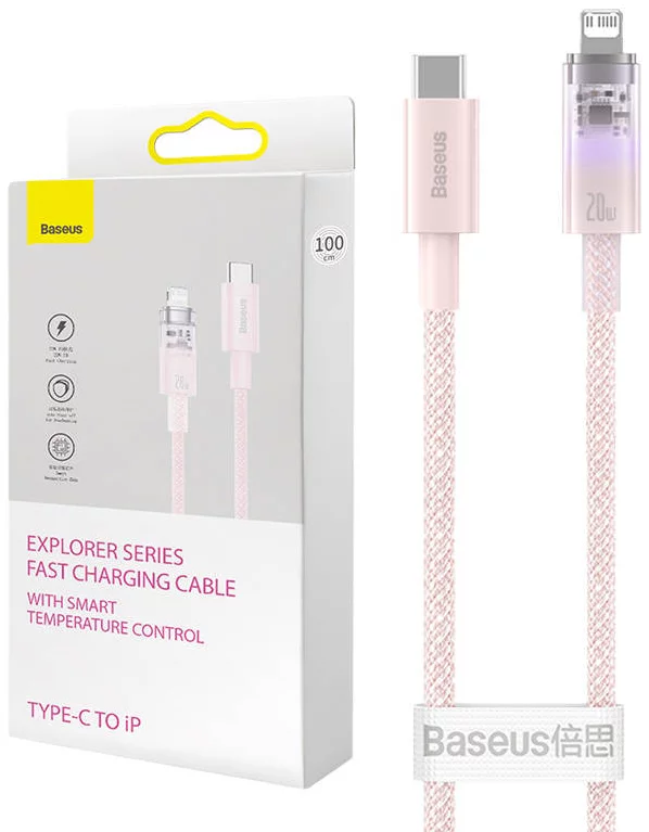 Levně Kabel Fast Charging cable Baseus USB-C to Lightning Explorer Series 1m, 20W, pink (6932172629076)