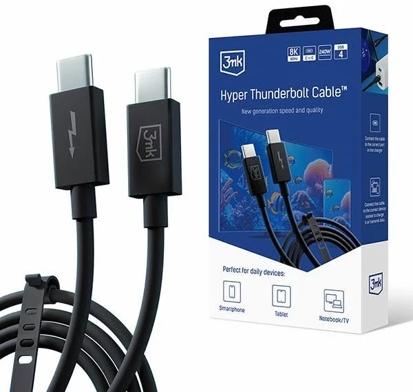 E-shop Kábel 3MK Hyper ThunderBolt Cable USB-C/USB-C 1m 240W 5A ()