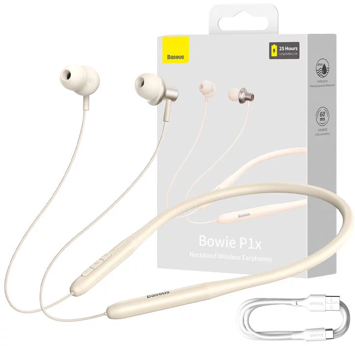 Levně Sluchátka Wireless Earphones Baseus Bowie P1x In-ear Neckband Creamy-white