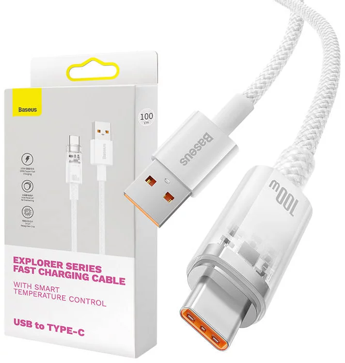 E-shop Kábel Quick Charge USB-C Baseus Flash, 6A,1m (White)