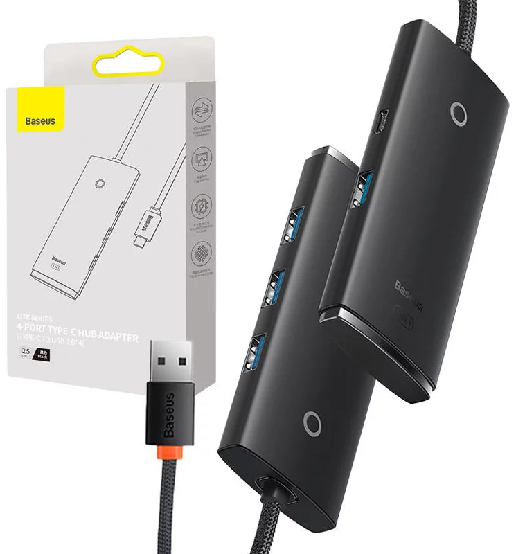 USB Hub HUB  Adapter 4-Port USB-C Baseus OS-Lite 25cm (Black)