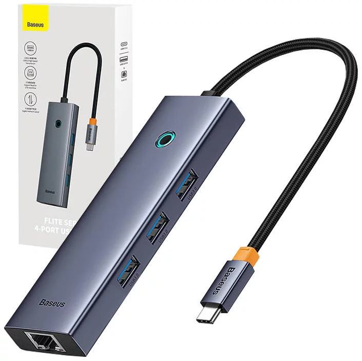 USB Hub 4in1 Hub Baseus  UltraJoy USB-C do 3x USB 3.0 + RJ45 (space grey)