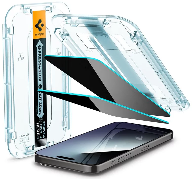 Tempered Glass Spigen Glass tR EZ Fit (Privacy) 2 Pack, transparency - iPhone  15 Pro (AGL06894)