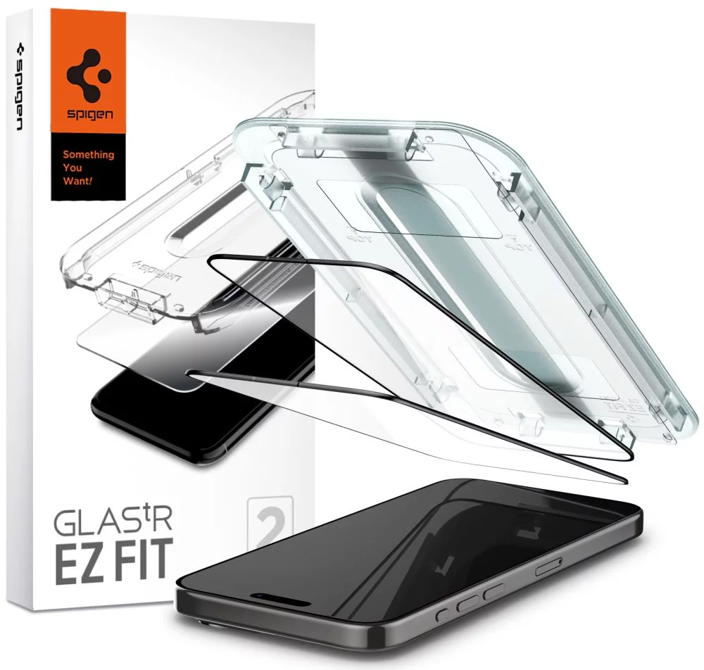 Tempered Glass Spigen Glass tR EZ Fit 2 Pack, FC Black - iPhone 15