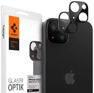 Spigen Glass tR Optik 2 бр., черни - iPhone 15/15 Plus (AGL06917)  