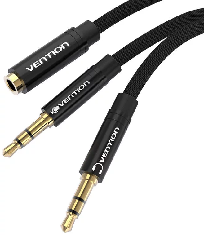 Kábel Audio cable 3.5mm female to 2x3.5mm male Vention BBLBF 1m (black)