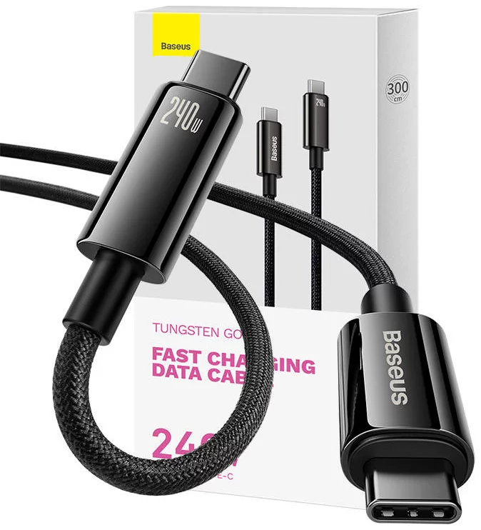 Kábel USB-C to USB-C cable Baseus Tungsten Gold 240W 3m (black)